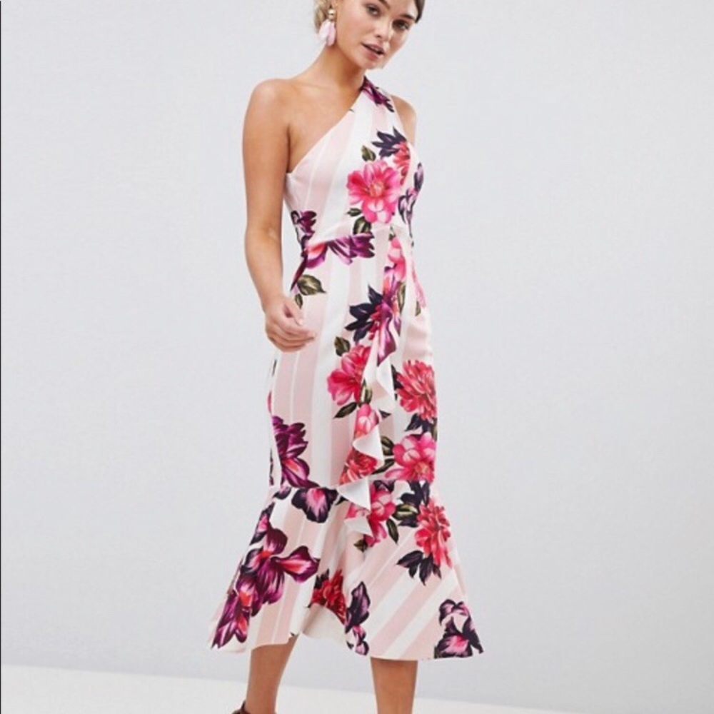 ASOS Pink Floral One Shoulder Dress